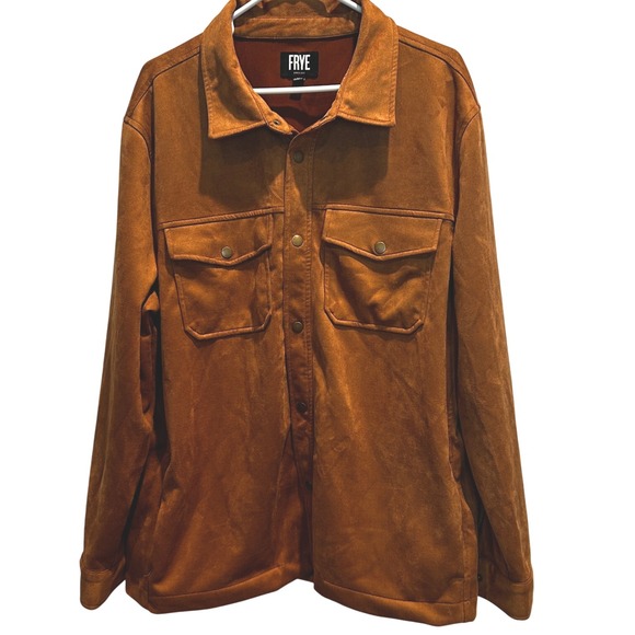 Frye‎ Men's Faux Suede Shirt Jacket XL Toffee Brown Stretch Excellent Condition - Picture 1 of 5